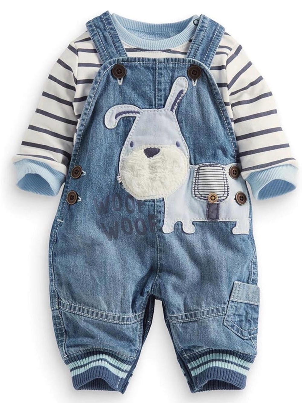 🪩3 for $15🪩 Denim Overalls & Striped T-Shirt Set